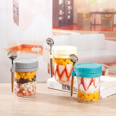 2 pezzi da 350 ml di avena in vetro contenitori per avena durante la notte contenitori ermetici per la colazione e la preparazione dei pasti contenitori in vetro per yogurt, insalata, cereali con coperchi e cucchiai