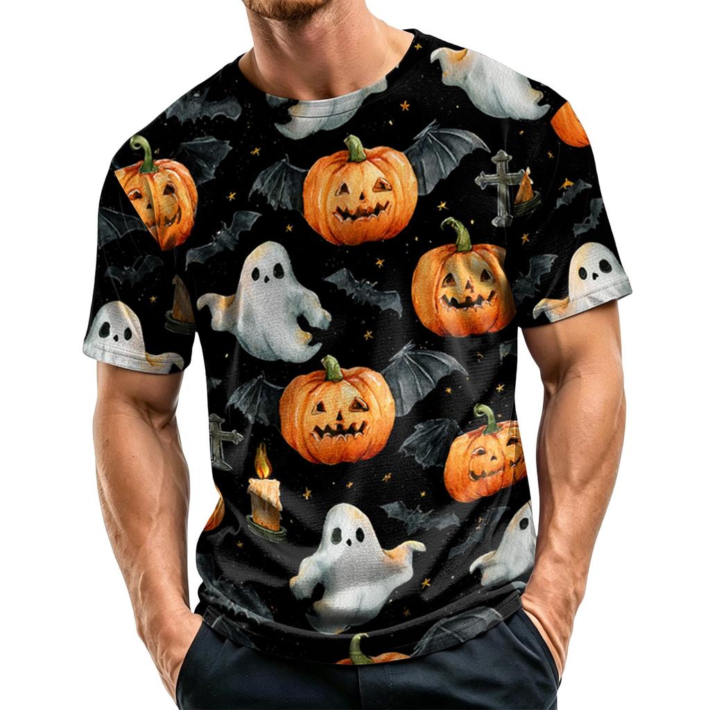 Men's Casual Short Sleeve T Shirt Lightweight Breathable Crew Neck Halloween Print Tee Suitable for Everyday Wear and Outdoor Activities
