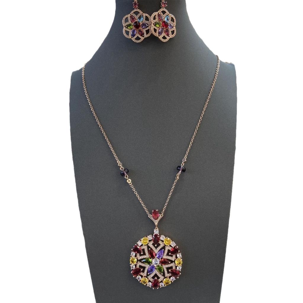 Luxury Exaggeration Bride Bright Colored Treasures Flower Disc Set Jewel Earrings Necklace Set Vintage Oil Painting Sense