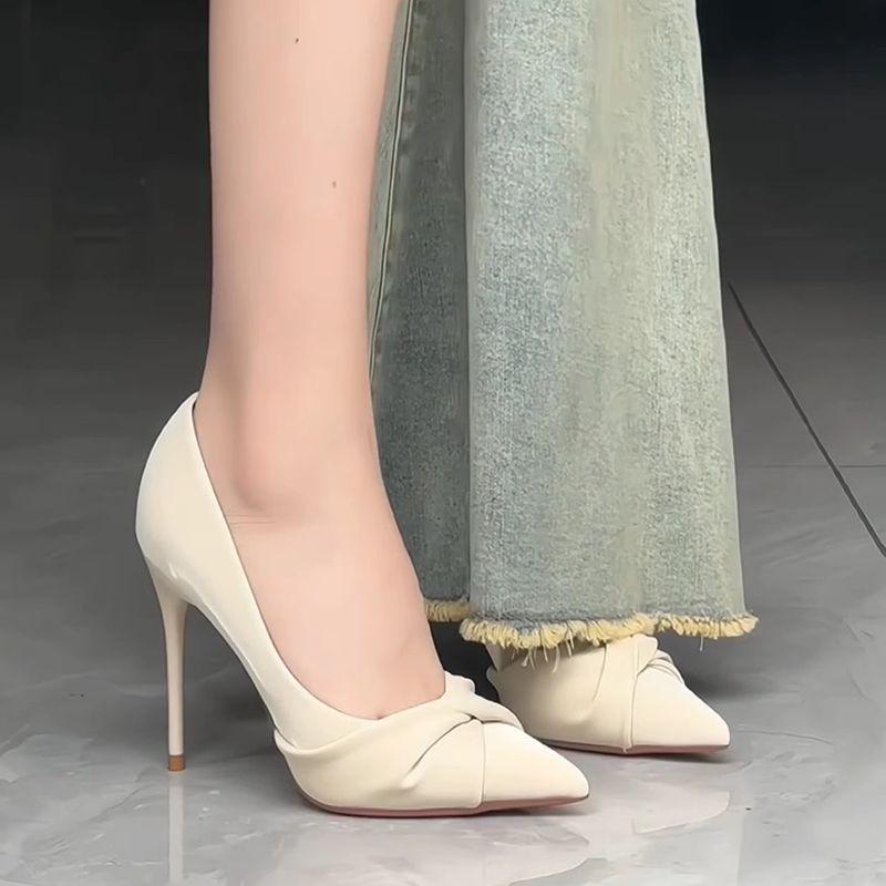 Fashion Retro Women Shoes Navy Blue Pumps Shallow Mouth Sweet Slim Heels Sandals Ladies Pointed Wedge Orange Brief Slimming African Toe