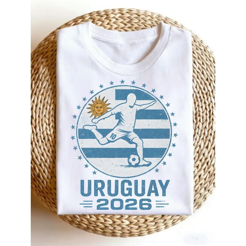 European sizes Retro Men'S T-Shirt Featuring a Uruguay Soccer Player with a Sun And Stars Motif, Perfect for Summer Casual Outings