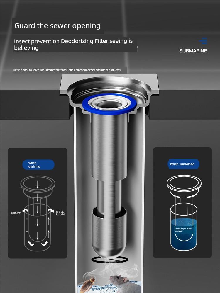 Submarine Floor Drain Odor Preventer Long Fault Floor Drain Core Sewer Pipe Anti-Odor Handy Gadget Drain Pipe Sealing Cover