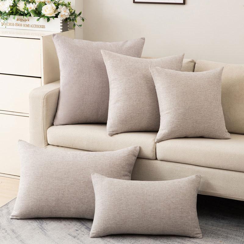 Modern Minimalist Solid Color Cotton Linen Throw Pillow for Sofa, Bed, or Office - Square Lumbar Cushion