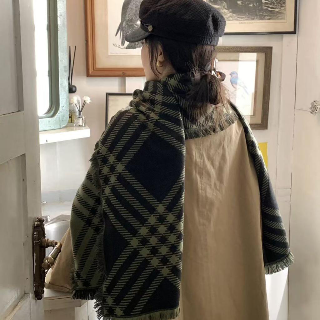 Korean Style Retro Plaid Scarf for Women New Autumn and Winter Niche Design Cold Proof and Warm Scarf