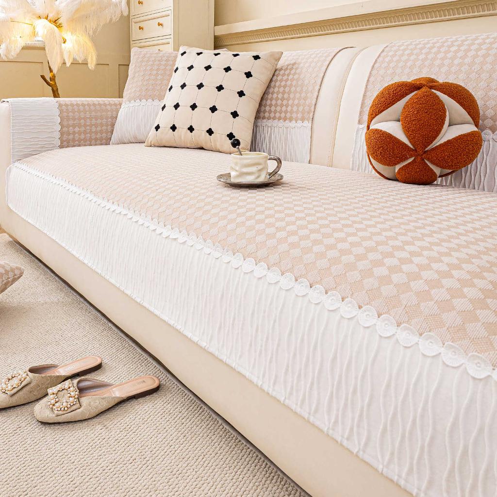 French Cream Style Sofa Cushion Fixed Anti Slip Straight Row Sofa Cover Fabric New All Season Universal Wear-resistant Fabric
