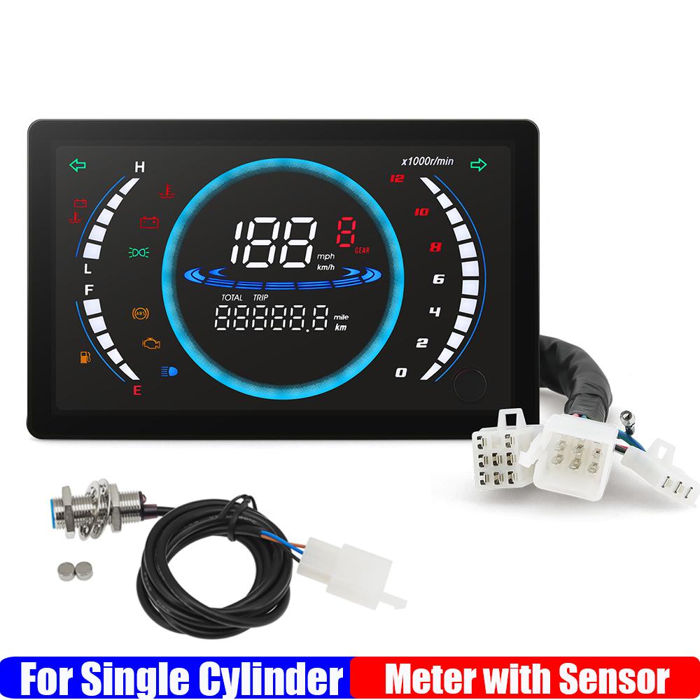 

Универсальный приборный щиток мотоцикла с датчиком Светодиодный цифровой спидометр двигателя 199 км/ч Тахометр Температура Передача для 1 цилиндра