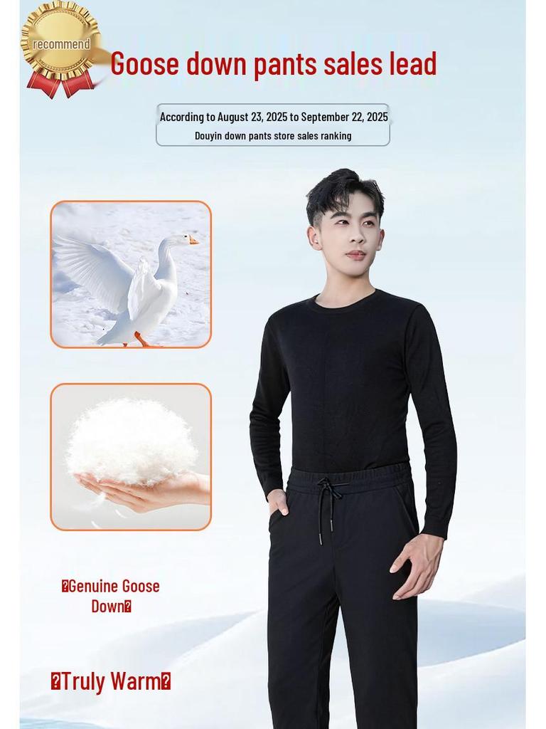 Men's 90% White Goose Down Pants - Black & Gold - Triple-Proof, Straight-Leg, Thickened for Casual Wear - Warm Autumn/Winter Style