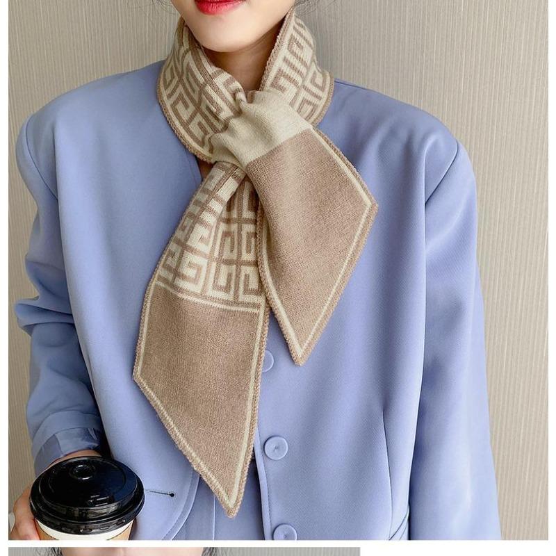 Knitted Wool Soft and Waxy Autumn and Winter Cross Neck Gaiter Small Scarf Feminine and Versatile  Retro Feeling Imitation Cashmere Scarf