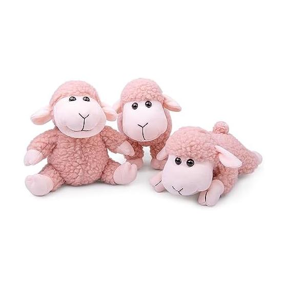lilizzhoumax Cute Small Wool Stuffed Animals Super Soft Stuffed Animals Lamb Set (Standing, Sitting, Lying) Home Decoration Gifts for Kids (Pink)