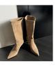 Song Xixi Apricot High Heel Slouch Cowboy Ankle Boots - Versatile Mid-Calf Stiletto for Women