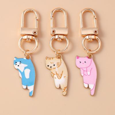 Cute Enamel Cat Keychain Cartoon Animal Key Ring Pendant for Women Girls Handbag Decor DIY Handmade Jewelry Gifts