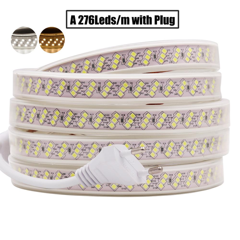 276Led/m Three Row LED Strip Light 220V 2835 Flexible LED Tape Waterproof Ribbon with EU Switch Plug for Home Holiday Decoration