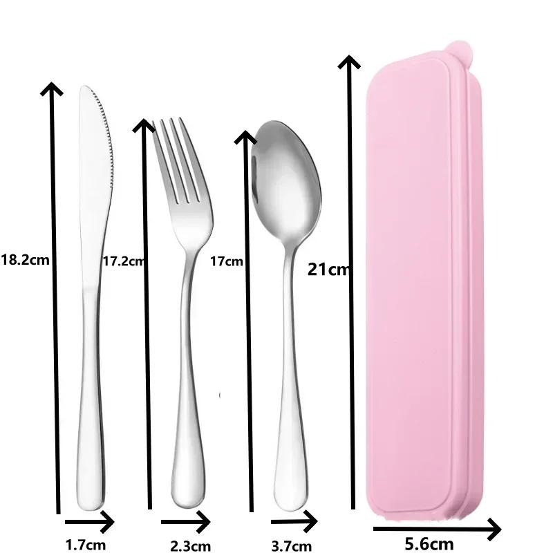 3/4pcs Portable Stainless Steel Cutlery Suit with Storage Box Chopstick Fork Spoon Knife Travel Tableware Set Camping Cutlery