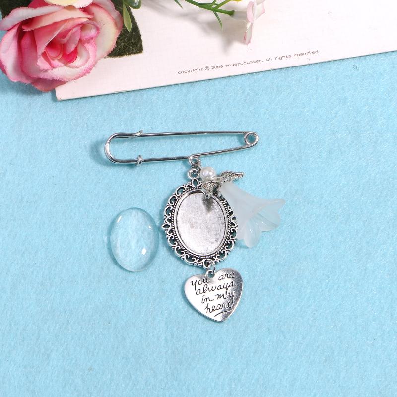 Wedding Bouquet Photo Charm DIY Pin Brooch Making Kit Lacy Frame Charm Oval Picture Frame with Pendant for Holiday Heart