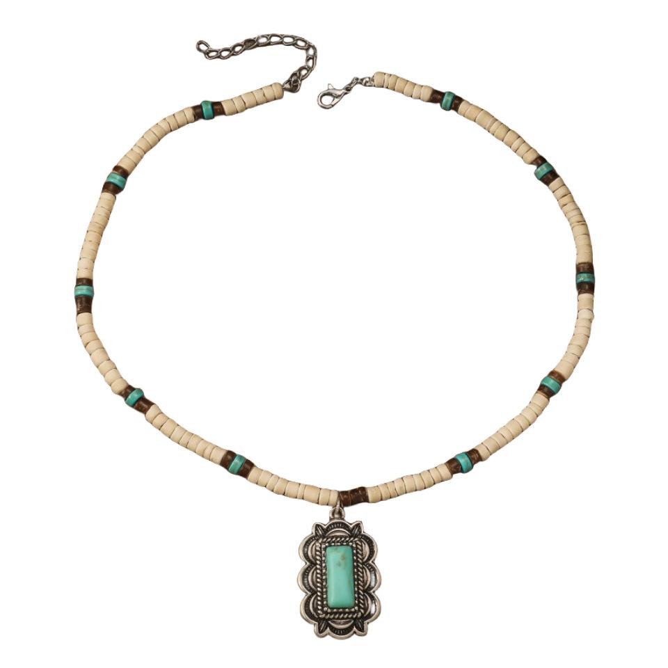 BLINGBAY Kadın Kolye Bohem Retro Etnik Stil Turkuaz Kolye Kişilik Moda Ekleme Ahşap Boncuk Kolye Kız Doğum Günü Hediyesi