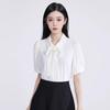 Women's Detachable Bow Short Sleeve Chiffon Blouse