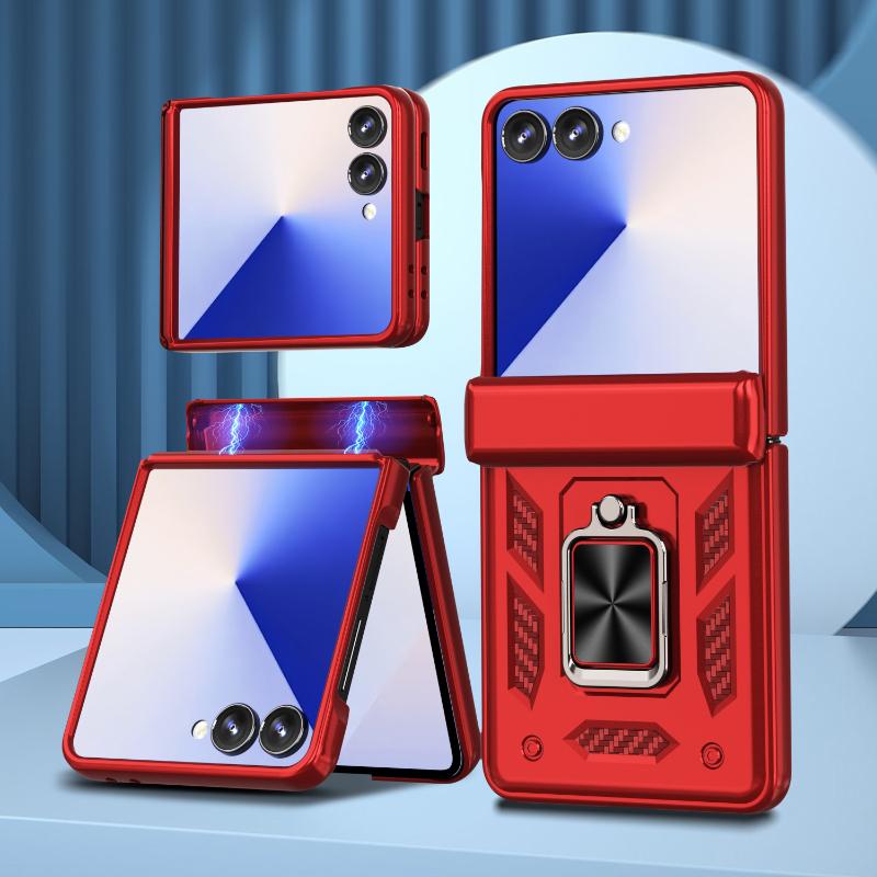 

Luxury Solid Color 360 ° Rotating Metal Car Holder Ring Hard PC+Soft TPU Bumper Armor Phone Case For Samsung Galaxy Z Flip 7 6 5 Galaxy Z Flip5