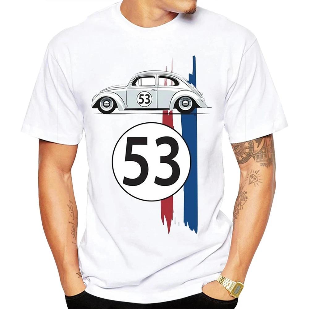 Beetle 53 T-shirt Men's Car Short Sleeve Minimalist Herbie T-shirt Rally Racing Men's Black Printed 3D T-shirt