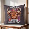Highland cow black Cushion Cover Natural Linen Organic Fabric DoubleSided Printing Couch Pillow Covers Home Decor Gift