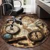 Vintage Map Compass Adventure Theme Round Rug Travel Explorer Style Ancient World Map Decorative Floor Mat for Study