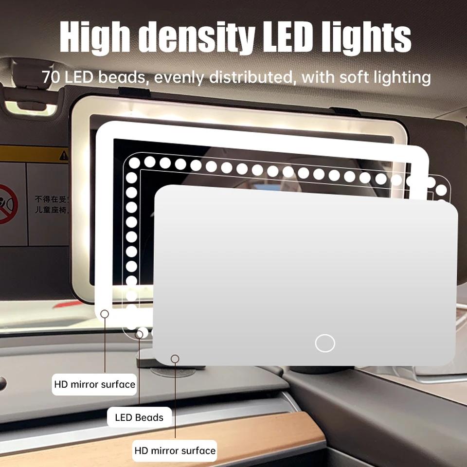 Ultra Thin LED Car Makeup HD Mirror Sunshade Makeup Hanging Mirror USB Charge Autom Cosmetic Mirror Touch Screen Dimmable Light