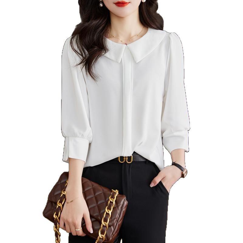 2025 Women's Drapey Chiffon Pullover Blouse - Round Neck, Comfy and Lightweight Top