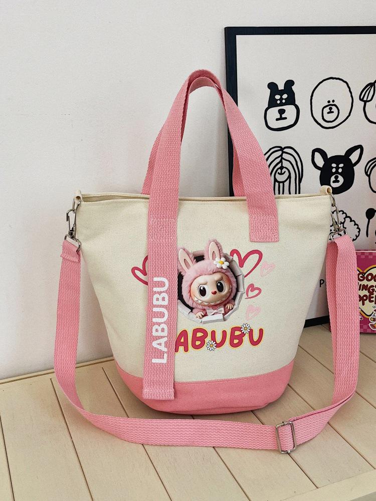Cartoon Canvas Crossbody Tote Bag: Women's Versatile Shoulder & Lunch Bag
