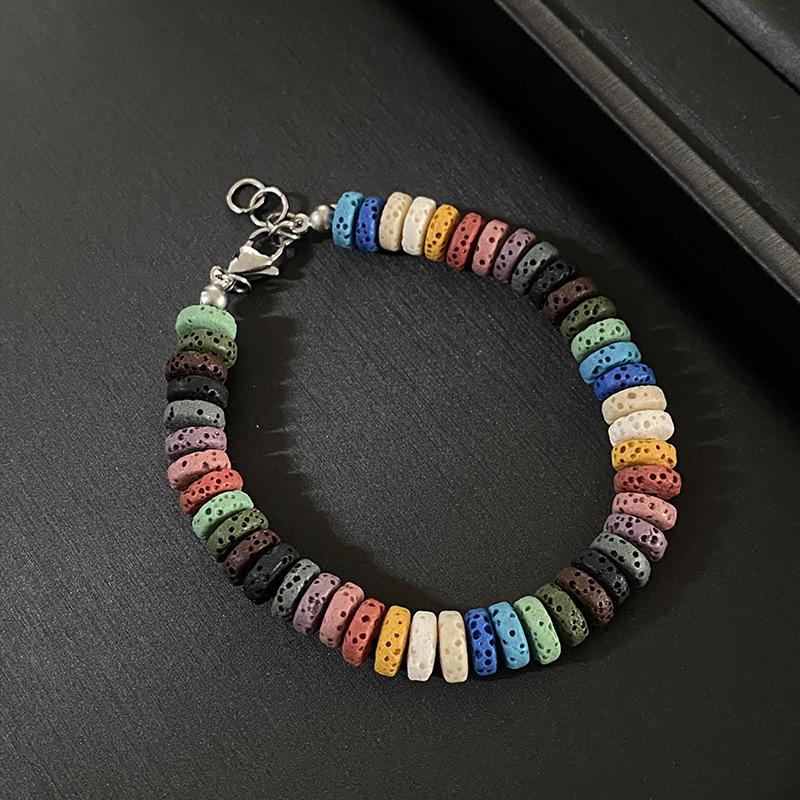 

Браслет из цветного вулканического камня, персонализированный браслет Sweet And Cool Wind, мужское и женское парное украшение в стиле хип-хоп класса люкс.