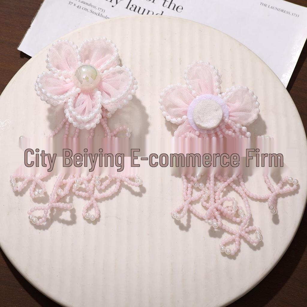 Korean Tassel Seed Bead Pearl Flower Earrings, Hair Clips, and Brooch Accessories