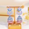 Needle Light Luxury Shining Full Diamond Heavy Industry Three-Dimensional Wind Chime Long Earrings Micro-Inlaid Colored Zirconium Bell Earrings