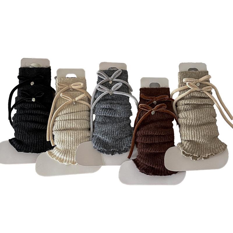 Boots Cotton Bow Socks Cover Wool Thickened Warm Flanged Stacking Socks Korean Girl Leg Cover