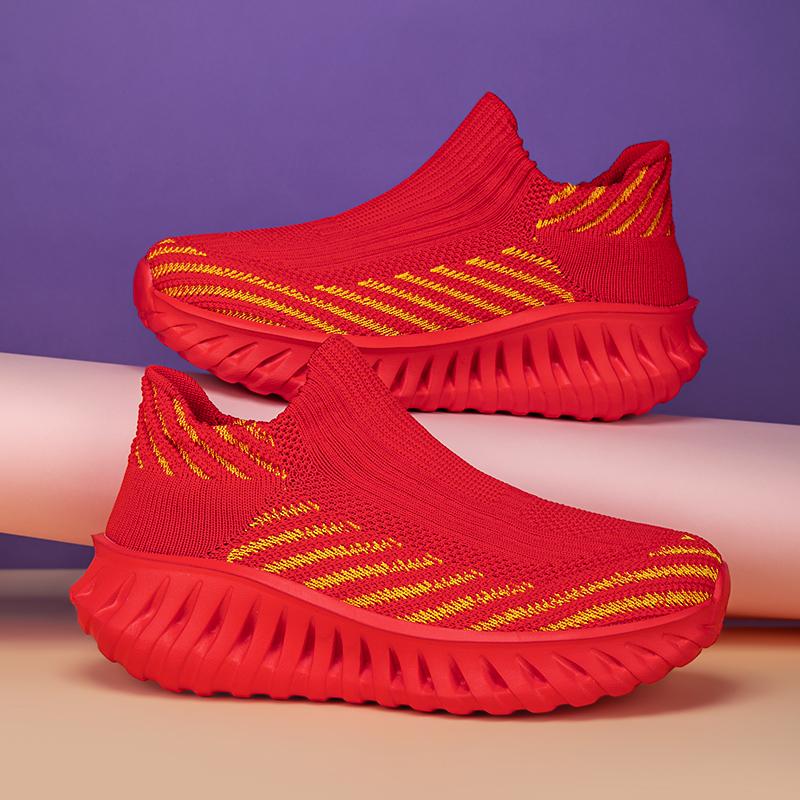 Green Platform Knit Sneakers Men Women Trainers Breathable Socks Men's Running Shoes Comfortable Slip-on Women's Sports Shoes