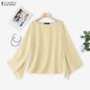 ZANZEA Women Stripe Print Casual Round Neck Long Sleeve Blouse