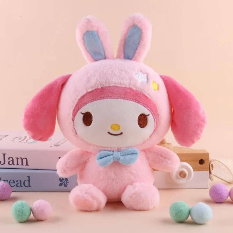 Anime Cartoon Sanrio Kitty Plush Doll 25cm Cute Kuromi Melody Pillow Doll Transfer Rabbit Cinnamoroll Lovely Gift Girl Plush Toy