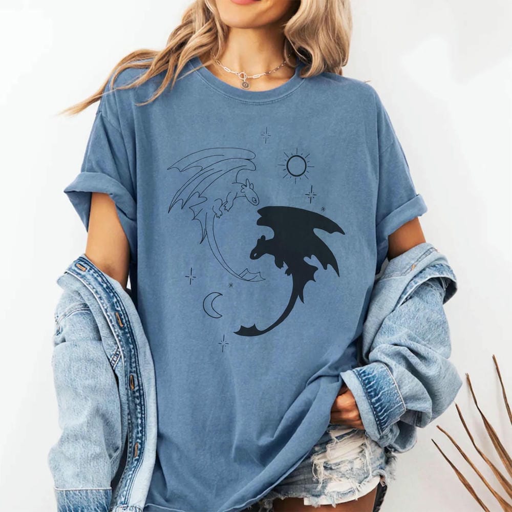 Women Short Sleeve Shirt Vintage Toothless Dragon And Light Fury Comfort Unisex Shirt How To Train Shirt Unisex Top Streetwear