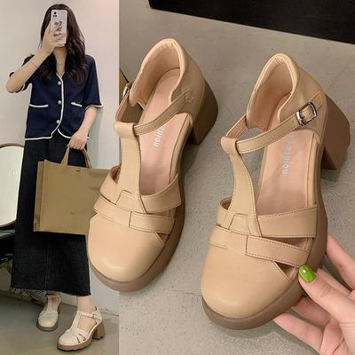 Mary Jane Sandals Women Baotou Outer Wear Summer Lightweight Round Head Thick Bottom Women's Shoes