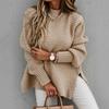 Women  Loose Casual Solid Stitching Long-Sleeved Knitted Sweater