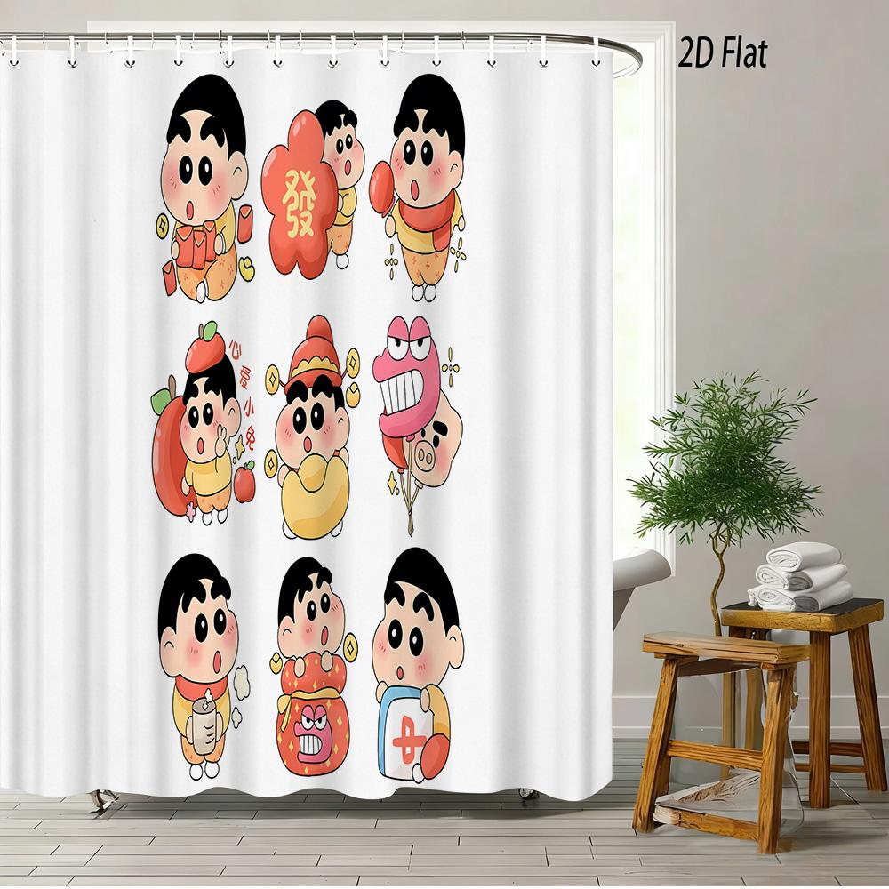 Crayon Shin-Chan Buttocks Oiroke No Momo Funny Balloon 2D Print Waterproof Shower Curtain, Minimalist Cream Bathroom Decor With