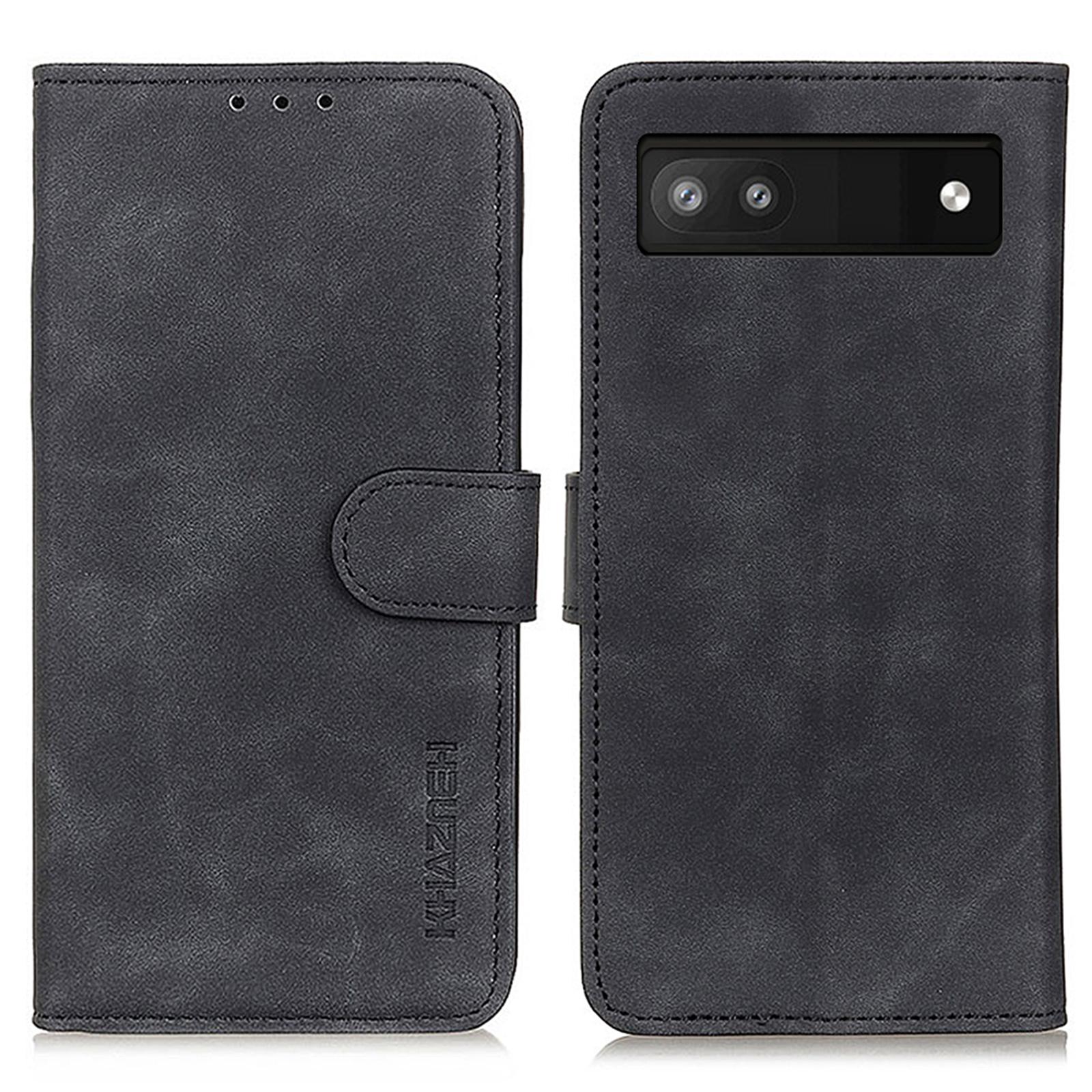 

KHAZNEH For Google Pixel 7a Phone Leather Case Retro Texture Phone Cover with Stand Wallet Black