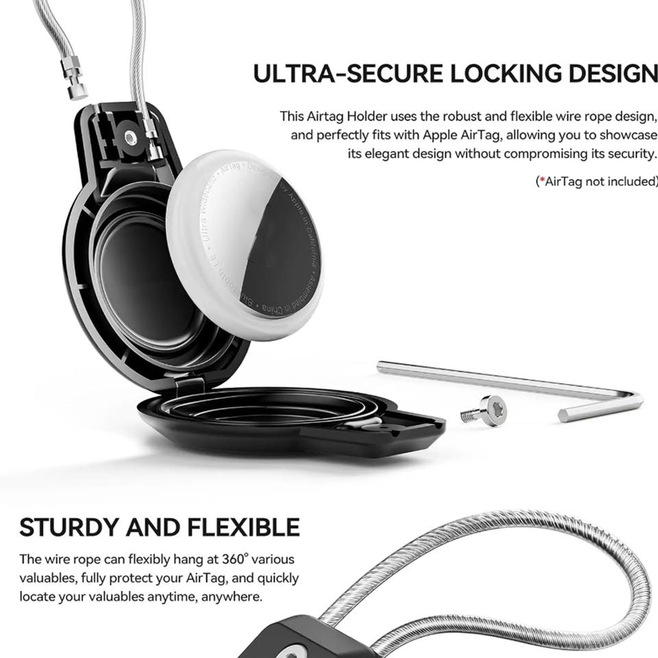 Waterproof Airtag Holder for Apple Airtag, Protective Airtag Case with Wire Cable, Airtags Keychain Cover for Luggage Backpack