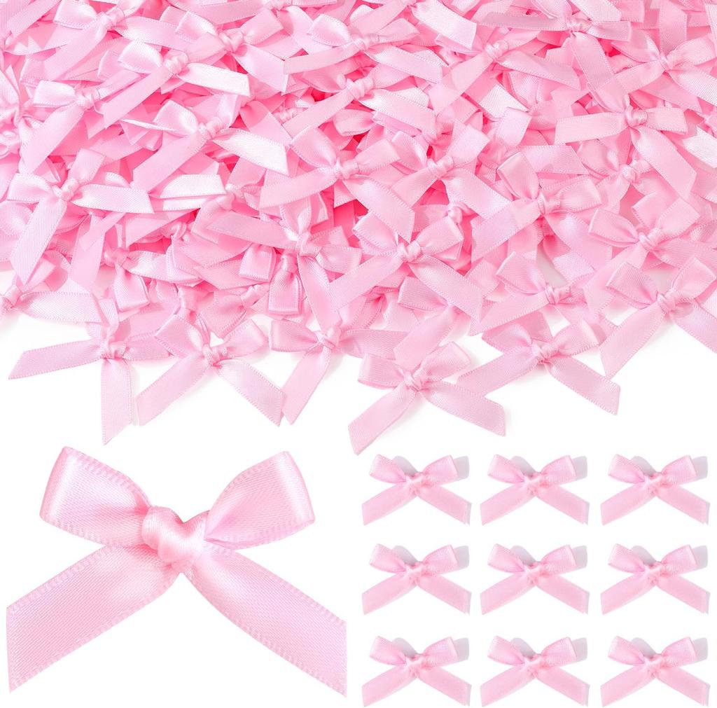 100 szt./partia Nowe Różowe Czarne Kokardy z Wstążki Mały Rozmiar Satynowe Kokardy z Wstążki Naszywki Aplikacje Dekoracja