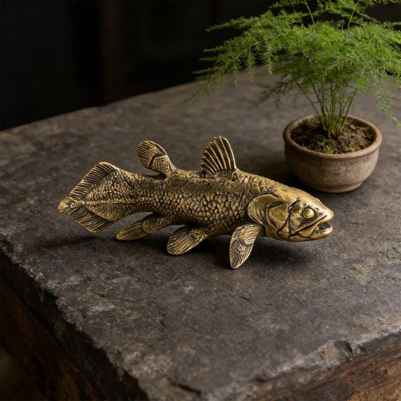 Fish Figurines Gold Metal Animal Figurine Statue Feng Shui Sculptures Toy Decorative Collectible Home Office Decors