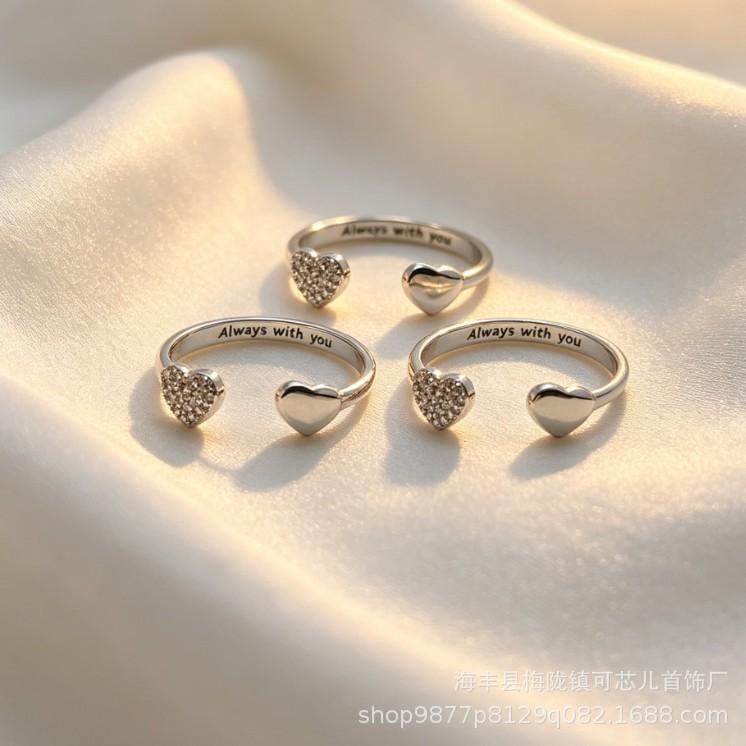 Kexin'er S925 Sterling Silver Zircon Heart Leaf Open Ring - Women's Versatile Light Luxury Finger Ring