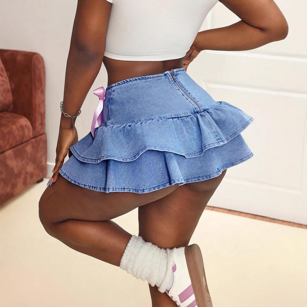 Auf Lager: Europäischer & Amerikanischer Stil Scharf Kühl Schleife Denim Rock - Damen Frühling/Sommer Mode
