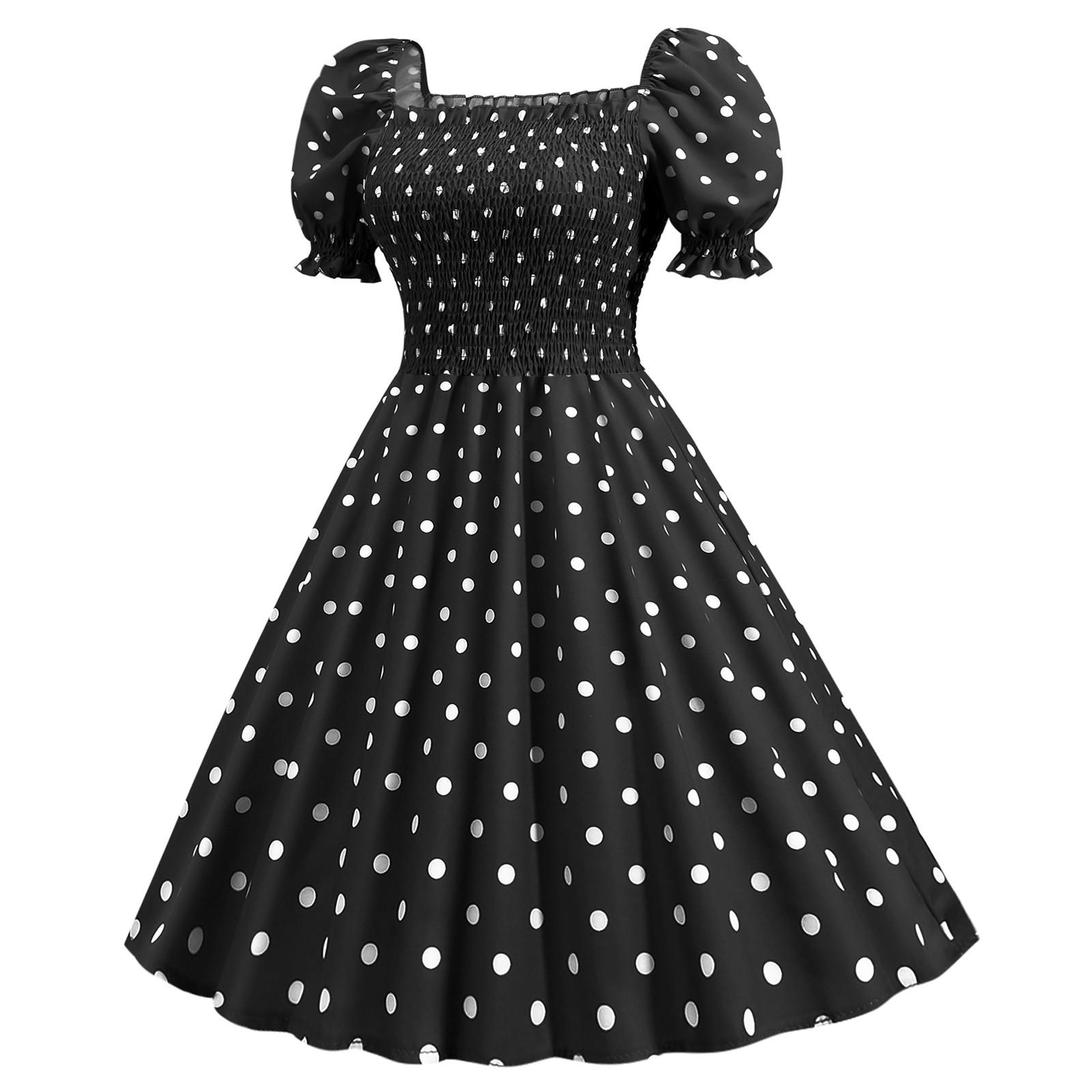 Women s One-line Collar Wrapped Chest High Waist Polka Dot Retro Dress XXL чёрный