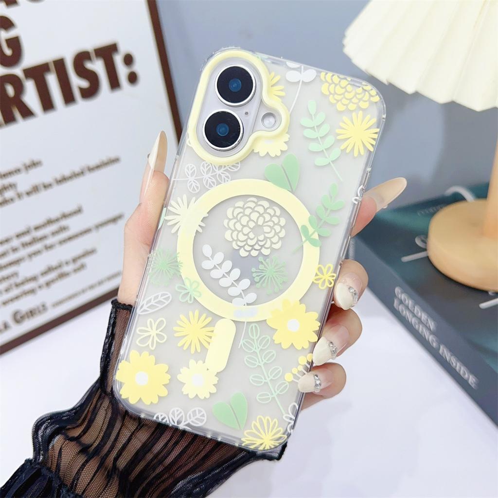 Magnetic Floral Phone Case, Suitable for IPhone15 Anti-drop 14pro Max Protective Case and Apple 16plus Shell