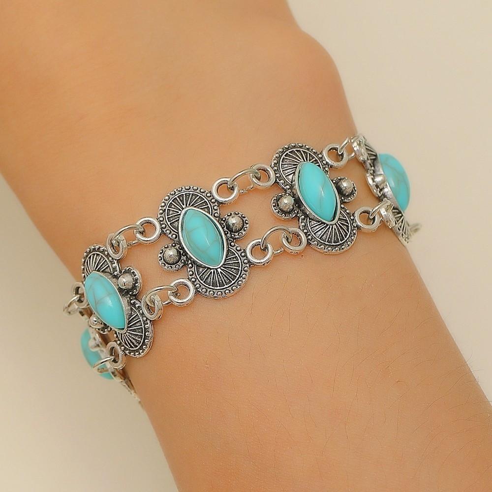 Tribal Turquoise Bracelet Ethnic Style Bohemian Bangles Exaggerated Wide Bangle  Decoration