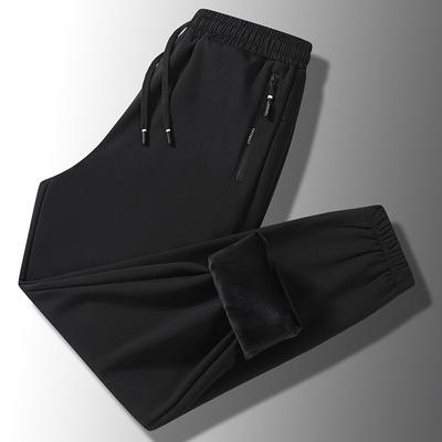 Dm Waterproof Sports Casual Pants for Men In Plus Size, Winter with Plush and Thick Outer Layer, Warm and Loose Ankle Pants with Silver Fox Fur