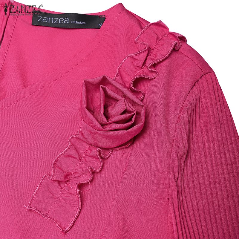 ZANZEA Women Casual V-Neck Loose 3/4 Sleeve 3D Flowers Splice Dress