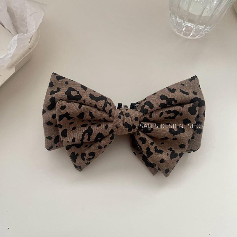 Leopard Print Double Layer Bow Hair Clip for Women - High Ponytail Accessory